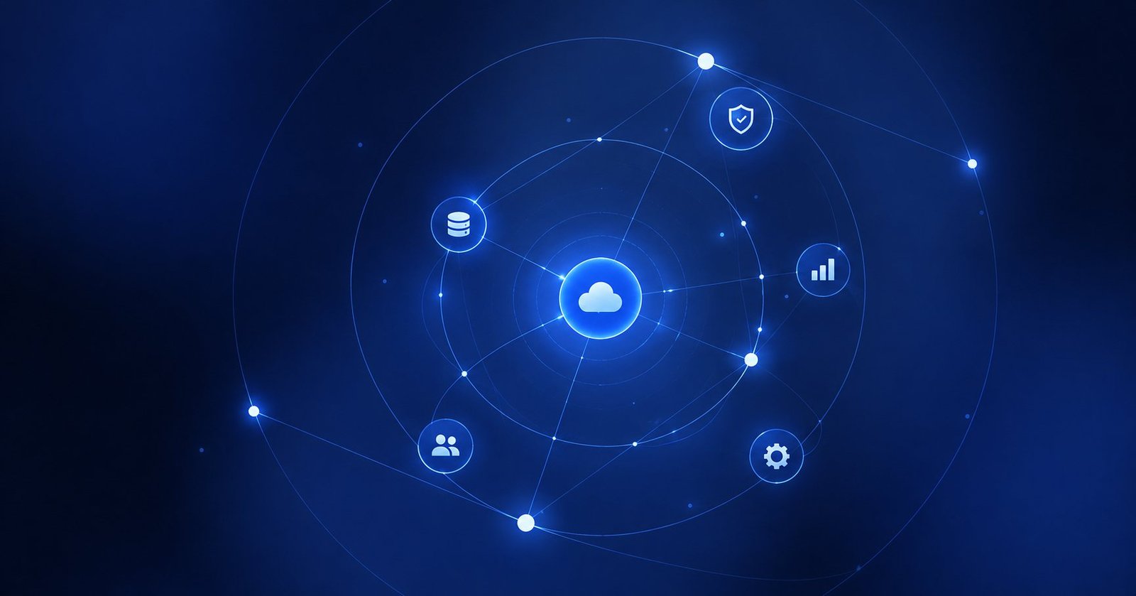 Abstract network of connected points on a dark blue background